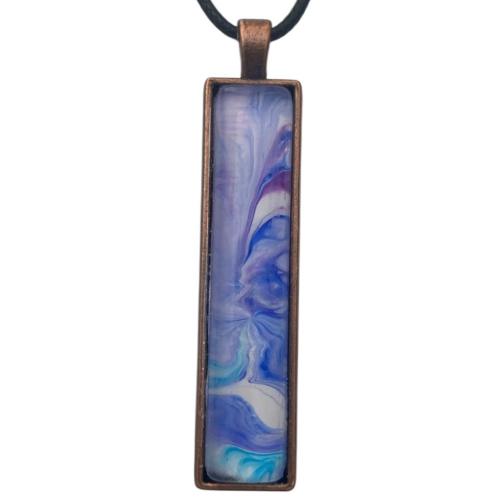 Hand Crafted Fluid Art Necklace Purple Blue and White Pendant by Svetlana Yeung